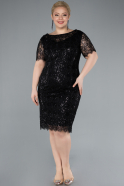Robe De Invitation Grande Taille Midi Perlé Noir ABK2330