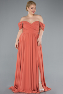 Robe De Soirée Grande Taille Mousseline Longue Pêche ABU3738
