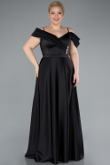 Robe Grande Taille Longue Satin Noir ABU4869