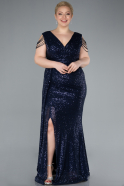 Robe de Soirée Grande Taille Longue Bleu Marine ABU4886