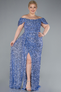 Robe De Soirée Grande Taille Longue Squameuse Indigo ABU4863