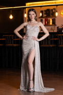 Robe de Soirée Longue Perlé Beige ABU4871
