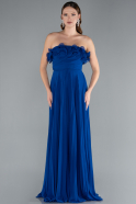 Robe de Soirée Longue Mousseline Bleu Saxe ABU4866