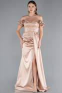 Robe de Soirée Longue Satin Beige ABU4895