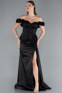 Robe de Soirée Longue Satin Noir ABU4895
