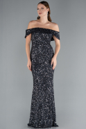 Robe Queue De Poisson Squameuse Longue Anthracite ABU4778