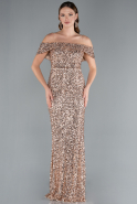 Robe Queue De Poisson Squameuse Longue Or ABU4778