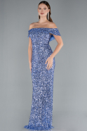 Robe Queue De Poisson Squameuse Longue Indigo ABU4778