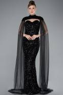 Robe de Soirée Longue Squameuse Noir ABU4910