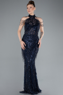 Robe de Soirée Longue Perlé Bleu Marine ABU4912