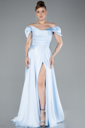 Robe De Soirée Satin Longue Bleu clair ABU4508