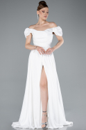 Robe De Soirée Satin Longue Blanc ABU4508