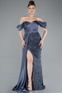 Robe De Soirée Squameuse Longue Gris-Indigo ABU4085