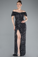 Robe De Soirée Squameuse Longue Anthracite ABU4843