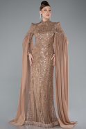 Tenue de Soirée Voilée Longue Cuivre ABU4930