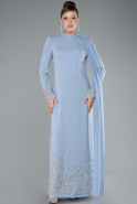 Tenue de Soirée Voilée Longue Gris-Indigo ABU4931