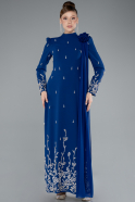 Tenue de Soirée Voilée Longue Bleu Saxe ABU4931