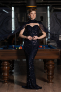 Robe de Soirée Longue Squameuse Bleu Marine ABU4910