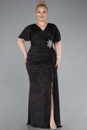 Robe Grande Taille Longue Noir-Argent ABU3645