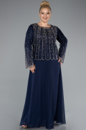 Robe De Soirée Grande Taille Mousseline Longue Bleu Marine ABU4629
