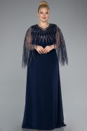 Robe De Soirée Grande Taille Mousseline Longue Bleu Marine ABU4888
