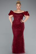 Robe De Fiançailles Grande Taille Perlé Longue Rouge Bordeaux ABU4788