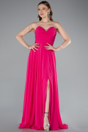 Robe de Soirée Longue Mousseline Fushia ABU4966