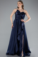 Robe De Soirée Satin Longue Bleu Marine ABU4561