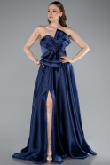 Robe de Soirée Longue Satin Bleu Marine ABU4975