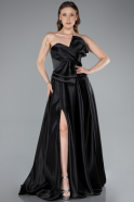Robe de Soirée Longue Satin Noir ABU4975
