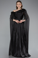 Robe De Soirée Mousseline Longue Noir ABU4809
