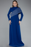Tenue de Soirée Voilée Longue Bleu Saxe ABU4976