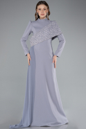 Tenue de Soirée Voilée Longue Gris ABU4976