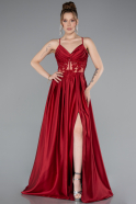 Robe De Soirée Satin Longue Rouge Bordeaux ABU2583
