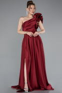 Robe De Soirée Satin Longue Rouge Bordeaux ABU4189