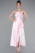 Robe De Cérémonie Satin Midi Rose ABK1586