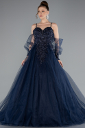 Robe De Fiançailles Grande Taille Longue Bleu Marine ABU3822