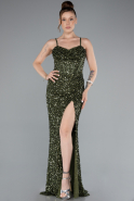 Robe De Soirée Squameuse Longue Kaki ABU4842