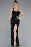 Robe de Soirée Longue Squameuse Bleu Marine ABU4842