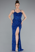 Robe De Soirée Squameuse Longue Bleu Saxe ABU4842