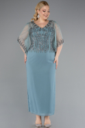 Robe de Soirée Grande Taille Midi Mousseline Turquoise ABK2333
