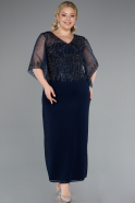 Robe de Soirée Grande Taille Midi Mousseline Bleu Marine ABK2333