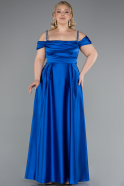Robe De Soirée Grande Taille Satin Longue Bleu Saxe ABU3277