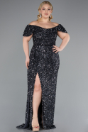 Robe De Soirée Grande Taille Squameuse Longue Anthracite ABU4863