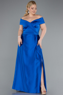 Robe de Soirée Grande Taille Longue Satin Bleu Saxe ABU2355