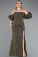 Robe de Soirée Grande Taille Longue Kaki ABU4990