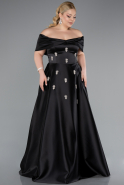 Robe De Soirée Grande Taille Longue Satin Noir ABU4998