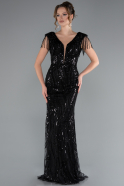 Robe de Soirée Longue Squameuse Noir ABU5802