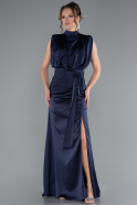 Robe de Soirée Longue Satin Bleu Marine ABU2133