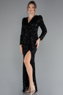 Robe de Soirée Longue Squameuse Noir ABU4329